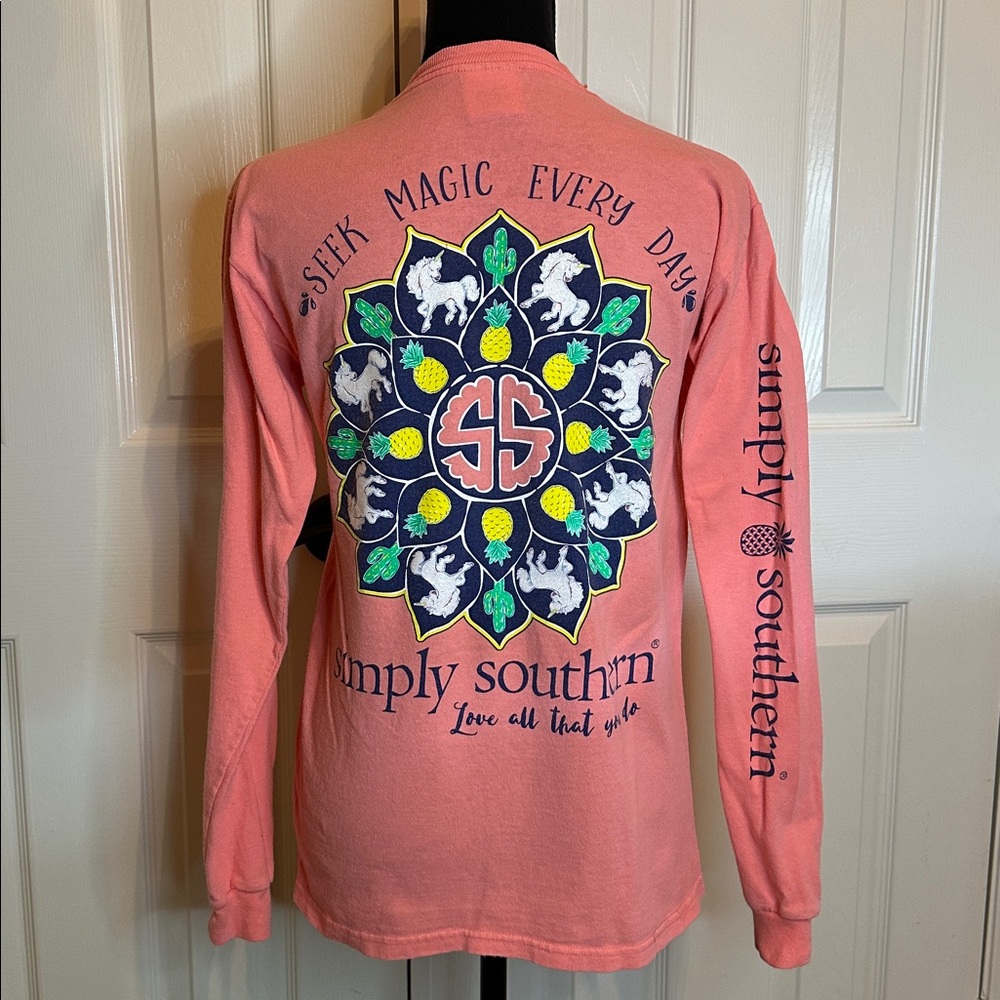 Simply Southern Coral Long Sleeve Ladies Tee - Small